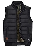 VtuAOL Herren Casual Outdoor Gepolsterte Weste Fleece Gefüttert Stehkragen Ärmellose Jacken, 02 Schwarz, XX-Large