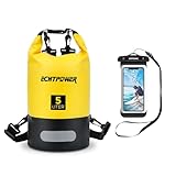 ECHTPower Dry Bag 5L 10L 20L, wasserdichte Tasche Handytasche Packsack mit Verstellbarer Schultergurt Reflektorstreife, Wasserdichter Beutel/Sack für Schwimmen, Boot, Kanu, Stand Up Paddling, Gelb