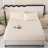 VENIES Fleece Spannbettlaken 153 x 203 cm Flauschig Fleece Winter Spannbetttuch Cashmere Touch Flanell Bettlaken für Boxspringbett Topper Matratze bis 30cm weiß