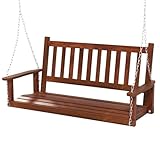 COSTWAY Hängebank aus Massivholz, 2-Sitzer Gartenschaukel zum Aufhängen, Hollywoodschaukel bis 230 kg belastbar, Outdoor-Schaukelbank für Terrasse, Garten, Hof, Braun, 136 x 67 x 63 cm