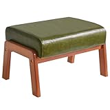 IBUYKE 10.2”H Kleiner Fußhocker Ottomane, Rechteckige PU Leder Fußablage Hocker mit Gepolstertem Sitz und Holzbeinen, Moderne Niedrige Ottomane Fußstütze für Wohn- Schlafzimmer, Dunkelgrün WBD013GR