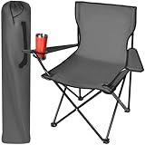 TRIZAND Klappbarer Anglerstuhl Campingstuhl mit Armlehnen und Getränkehalter bis 100 kg Faltbar mit Tragetasche Schwarz/Grau/Grün 23675, Farbe:Grau