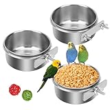 Edelstahl Vogelnapf, 3 Stück Futter Schüssel, Wasserschale, Futternapf Fütterungsbecher zum Aufhängen Käfig-Futterstation für Samen für Vogel Papageien