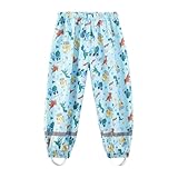 Dioshark Regenhose Jungen wasserdichte Matschhose Kinder Regenlatzhose Sommer Matsch und Buddelhose Blau Ungefüttert Ohne Träger Atmungsaktive Ungefüttert Dinosaurier Outdoor Schule Alter 5-6 Jahre