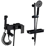 ASerZenith Badewannenarmatur mit Wandhalterung, Messing, Badewannenarmatur mit Handbrause und Duschstange, drehbar, mit Bidet-Sprüher, Badewannenfüller, Mischbatterie