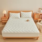 HAIBA Gesteppter Matratzenschoner 150 x 200 cm Weiß Flauschige spannbettlaken mit 30 cm Tiefe Tasche Anpassbares Betttuch aus 100% Baumwolle