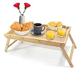 Frühstückstablett Bambus Betttablett Serviertablett Frühstück im Bett Tablett klappbare Holz Beine