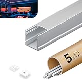 KOSOOM LED profil geeignet für LED Streifen, 2 m x 5 Stück 10 m, Größe 20 mm x 20 mm, für LED Streifen mit einer Breite von weniger als 15,4 mm, mit Montagezubehör