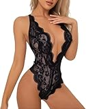 FLLAGG20 Damen Dessous Lingerie Body Nachtwäsche Pyjamas Sexy Nachthemd bodysuit Babydoll Négligé (BLACK, XL)
