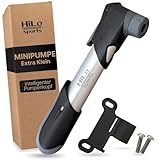 HiLo sports Mini Fahrradpumpe für alle Ventile- [Intelligenter Pumpenkopf] - Automatischer Ventil Wechsel - 6 Bar Mini Luftpumpe - Fahrradpumpe Klein mit Rahmenhalterung & Schrauben (Silber-Schwarz)
