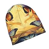 HCBPWVQA Warme Slouchy-Beanie-Mütze für Damen und Herren, Wintermütze, Flug-Schmetterlinge, Strickmütze, Totenkopfmütze, lässiger Pullover, Schwarz, Schwarz, Einheitsgr��e