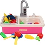 Spielspüle Kinder,Küchenspüle Spielzeug Set mit Wasserkreislauf,Elektrischem Wasserhahn,Rollenspiel-Kinderwaschbecken,Spielzeug Zubehör Küche Rollenspiel für Kinder 3+