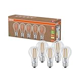 Osram Hocheffiziente LED Lampen mit Energieeffizienz Klasse A, Vorteilspack mit 5 Leuchtmittel, ersetzt herkömmliche 60W Glühbirnen, warmweiß(2700K), E27, Filament Glas, Klar