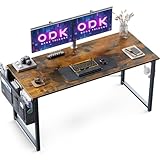ODK Schreibtisch,120×50×74cm Computertisch Bürotisch mit Kopfhörer Halter und Aufbewahrungstasche, Kleiner Schreibtisch Arbeitszimmer Holz PC Tisch Officetisch für Home, Office, Braun