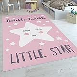 Paco Home Kinderteppich Kinderzimmer Mädchen Niedlicher Stern Spruch Rosa Weiss, Grösse:140x200 cm