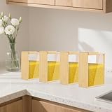 JUDEMII 4er Set Küchenorganizer Transparenten Cornflakes Spender Bambus Rice Dispenser mit Rutschdeckel, Tragbar Cereal Dispenser für Müsli, Reis, Mehl, Snack, 17 * 7,9 * 22,4 cm