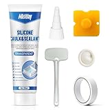 AllisWay Silikon Transparent Sanitär, Silikonkleber Transparent Wasserfest, Silikon Bad, silikonKüche, silikon zum Abdichten, Stark Klebend, Komplettes Werkzeugset (transparent)