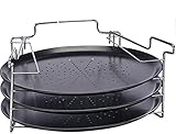 Pizza-Backset mit Halter 4er Set Pizzablech Antihaft 3 Backformen mit Pizzahalter Schwarz