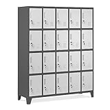 Domator Umkleideschrank 5B4A Fächerschrank Schließfachschrank mit 20 Fächern Wertfachschrank Metall Pulverbeschichtung 172 cm x 136 cm x 45 cm (H x B x T) (Anthrazit-Weiß)