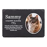 LAUBLUST Personalisierte Grabplatte mit Name & Foto als Grabschmuck für Hund, Katze & andere Haustiere - Herzen, 3 Größen | Schieferplatte mit Gravur als Tiergrabstein Deko & Tiere Grabtafel