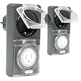 Menz Zeitschaltuhr Aussenbereich - Mechanische Zeitschaltuhr Steckdose außen, IP44 Zeitschalter analog außen, ca. 3,7 kW Zeitschalter für Steckdose außen, Outdoor Timer, 2 Stück
