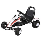 HOMCOM Go Kart Kinderfahrzeug Tretauto mit Pedal Bremsen Sitz Verstellbar Kinderspielzeug für 3-6 Jahre Stahl Weiß 104 x 66 x 57 cm