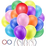 Jsdoin 100 Stück 12 Zoll Bunt Luftballoons Geburtstag, Latex Luftballons Geburtstag mit 2 Rollen Band für Geburtstagsdeko Hochzeit Taufe Deko Partydeko