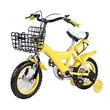 Kinderfahrrad 12 Zoll Fahrrad Kinderrad mit Stützräder ab 2-4 Jahre Aufbewahrungskorb Kettenschutz rutschfeste und Verschleißfeste Reifen Für Jungen & Mädchen Gelb