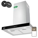 CIARRA CBCS6102 A+++ Dunstabzugshaube 60cm Umluft 650m³/h mit CBCF003 Aktivkohlefilter Touch-Bedienung 4 Stufen Inkl. Booster Abluft Wandmontage Abzugshaube Edelstahl Silber