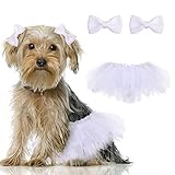 HACRAHO Tutu-Rock für Hunde, Hochzeit, Tutu mit 1 Hundehaarschleife, Tüll-Tutus für kleine, mittelgroße Hunde, Mädchen, Weiß, 1 Packung