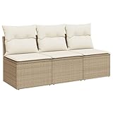 vidaXL Gartensofa mit Kissen 3-Sitzer, Sofa mit Staufach unter Sitzfläche, Terrassensofa mit abnehmbarem waschbarem Bezug, Gartenmöbel Terrassenmöbel, Beige Poly Rattan