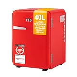 TZS First Austria - Retro Mini Kühlschrank 40L lautlos - Kleiner Minikühlschrank im Vintage-Design mit Innenbeleuchtung & 2 Türfächern - Minibar für Camping, Büro, Schlafzimmer & Hotel - rot