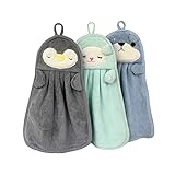 Gentlepaw Handtücher für Kinder, Kinderhandtuch, Handtuch Set mit Aufhängerschlaufe Tiermotiv Saugfähig Schnell Trocknend für Badezimmer, Küchen 3 Stück (Green, Blue, Grey)