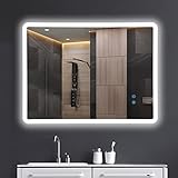 baklon GuWet Wandspiegel Badezimmerspiegel LED,Badspiegel mit Beleuchtung,80*60cm mit Touch Schalter und Beschlagfrei,IP65 Super Wasserdicht,3 Farbtemperatur,IP44 energiesparend A++