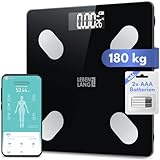 LEBENLANG Körperwaage Personenwaage digital - Bis 180 Kg Präziseste Messung mit App Connect I 4 Elektroden Waage Personen Körperfettwaage Gym Wage I Digitale Smart Weight Scale Scales Personenwaagen