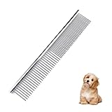 lumcov Hundekämme 2-in-1 Edelstahl Haustier Kamm,Haustier Stahlkamm mit abgerundeten Enden Edelstahlzähne,zum Entfernen von Verwicklungen und Knoten(6.7inch) Silver