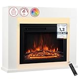 KAMINIO Elektrokamin MATTI - Elektrischer Standkamin mit Heizung, 3D-Flammeneffekt, LED-Ambientelicht, Fernbedienung - Weiß