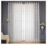 BCughia Vorhänge Wohnzimmer 2er Set, Vorhänge Lichtdurchlässig Blumenmuster Fenstervorhang Schlafzimmer H 160 x B 96 cm, Weiß