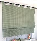 Vordesack Blickdichter Raffrollo mit Karo-Muster Landhausstil Gardinen mit Quasten-Kante Raffgardine mit Schlaufen Wohnzimmer Gardinenschal Küche 1 Stück Grün HxB 140x100cm