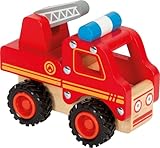 small foot Feuerwehrfahrzeug aus Holz, gut greifbar, mit gummierten, bodenschonenden Rädern, ab 18 Monaten, 11075