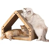 FUKUMARU Kratzbrett Katzen, Extralange 41 cm Hausform Kratzpappe für Katzen, Cat Scratching Board aus widerstandsfähig Wellpapier, Groß