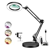 KitGody 10X Lupe mit Licht, 3 Farbmodi 10 Helligkeitsstufen Leselupe, 2-in-1Tischlupe mit Licht, Ständer & Lupenleuchte mit Klemme, Hände Frei für Modellbau, Lötarbeiten, Lesen und Handwerk