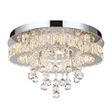 GreeLustr Moderne Kristall Kronleuchter für Wohnzimmer, Variables Licht Deckenleuchte Kristalle mit Elegantem Design für Schlafzimmer Flur Küche, Silber Deckenlampe Kristall für Decke (40cm)