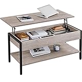 Yaheetech Couchtisch Ausziehbarer Kaffeetisch mit höhenverstellbarer Platte und verstecktem Stauraum Sofatisch Beistelltisch für Wohnzimmer/Büro/Balkon/Flur, Grau