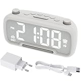 ROCAM Digitaler Radiowecker für das Schlafzimmer, mit warmem Nachtlicht und Bluetooth, Wecker Digital mit Einstellbarer Helligkeit, Schlummer, FM-Radio, Sleep-Timer, USB-A- und Typ-C-Ladeanschluss
