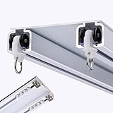 Doppelte Gardinenstangen mit leisen Rollen, Deckenmontage, doppelläufige Vorhangschiene für Raumteiler, einfache Installation für Wohnzimmer, Schlafzimmer, Büro, 1,5 m, Weiß