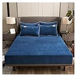 FGUJSUR Winter Warmer Plüsch Dicker Gesteppter Matratzenbezug Weicher Kristallsamt Gestepptes Bett Spannbettlaken Bettwäsche 120/150/180/200 cm(Dark Blue,2 Pillowcases)
