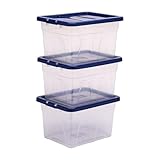 BANKERS BOX 22L Kunststoff-Aufbewahrungsbox 3er-Pack, BPA-frei & 100% recycelte Deckel, verschachtelbar & stapelbar, Staubschutzdeckel, 24.5x32x40cm, ideal für Haus & Büro Organisation