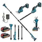 Teleskop Heckenschere Akku mit 2 x 2000mAh Batterien, Handliche Grasschere Elektrisch mit Segmentierte Verlängerungsstange, 25mm Mini Akku Astschere, Brushless Motor, für Garten & Baumpflege