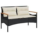 Gecheer Gartenbank mit Kissen Terassenbank Außenbank Sitzbank Parkbank Rattanbank Bank Gartenmöbel Balkonbank 116x62,5x74 cm Schwarz Poly Rattan